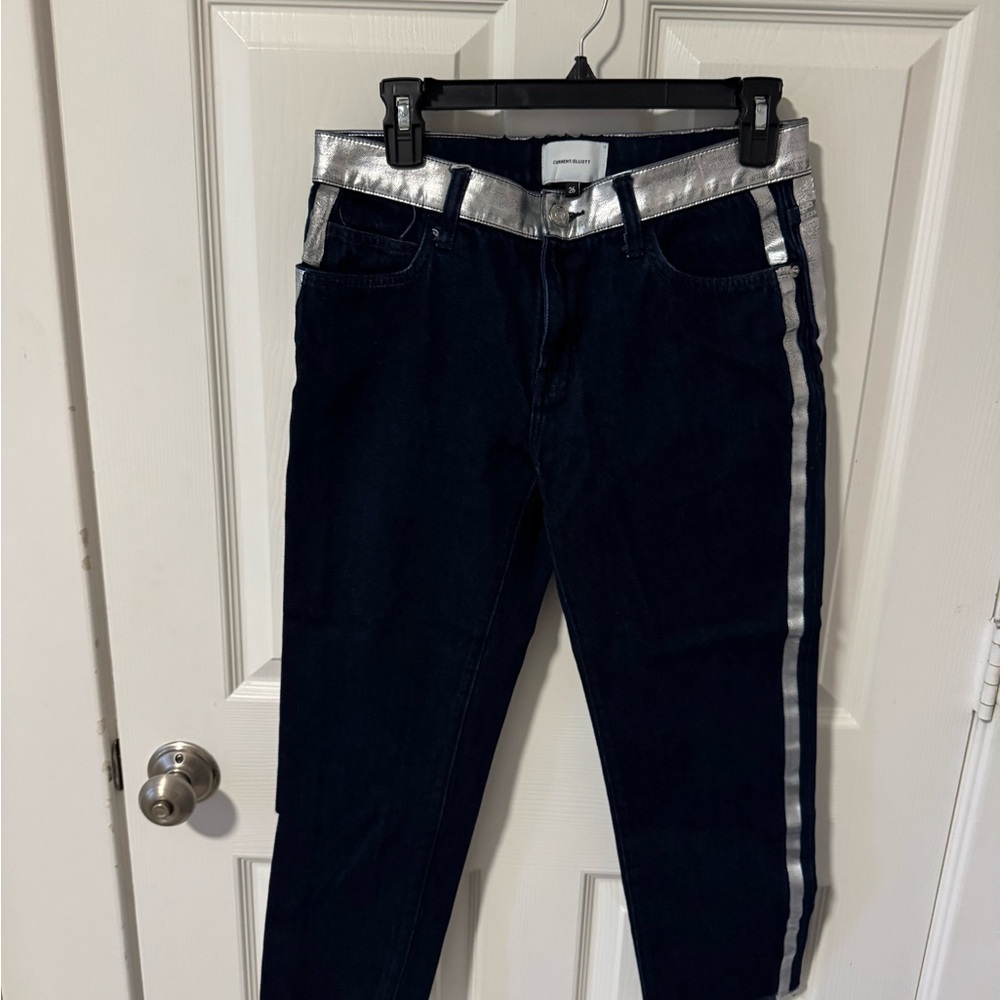 Current/Elliott Silver and Black Skinny Jeans